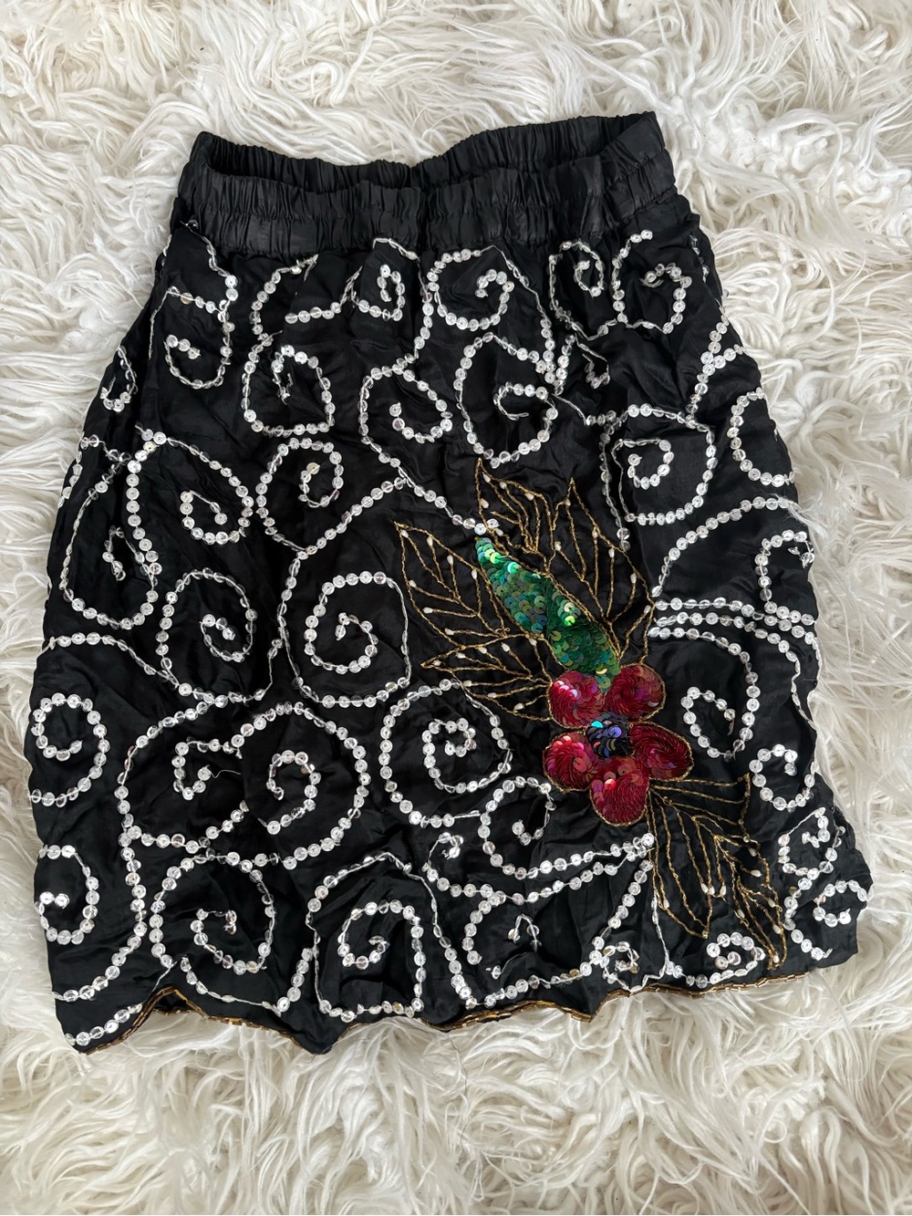 NWT Vintage Tina Black Sequin Embroidered Bubble Skirt Floral Beaded S 80s 90s